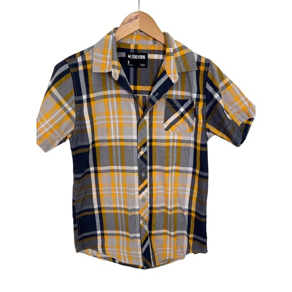 Zoo York yellow navy plaid shirt size S small skateboarding - Picture 1 of 4